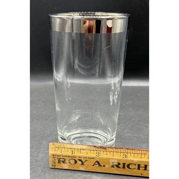Set of 4 Vintage MCM Dorothy Thorpe 12 Oz. Silver Band Rim Highball Glasses - Picture 6 of 6